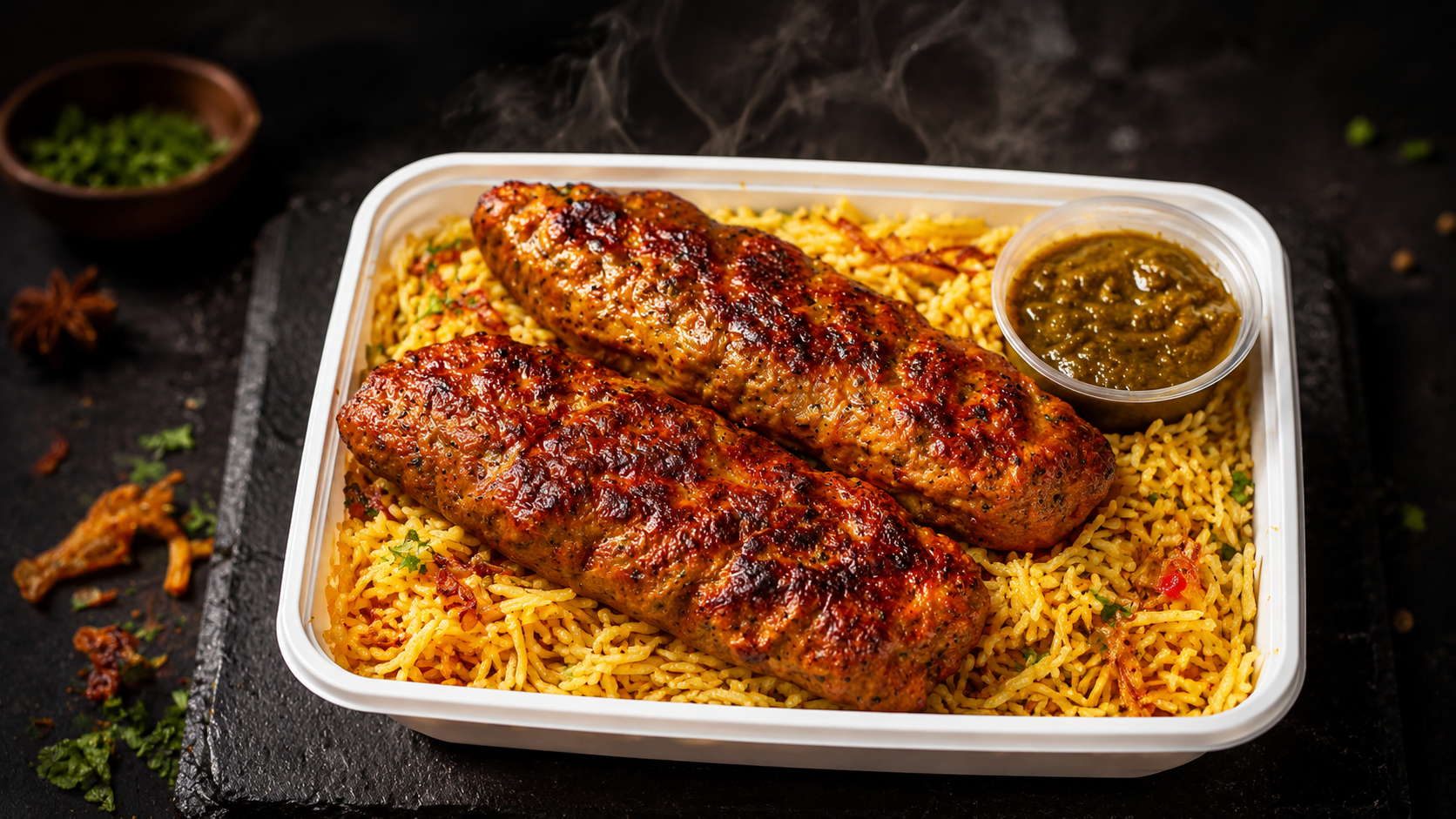 Chicken kebab with rice